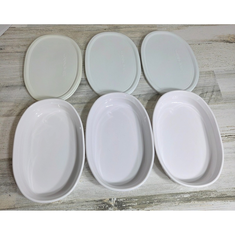 Vintage Corningware French White F-23-B Casserole Dishes 700ML Oval with Lids - Picture 2 of 9